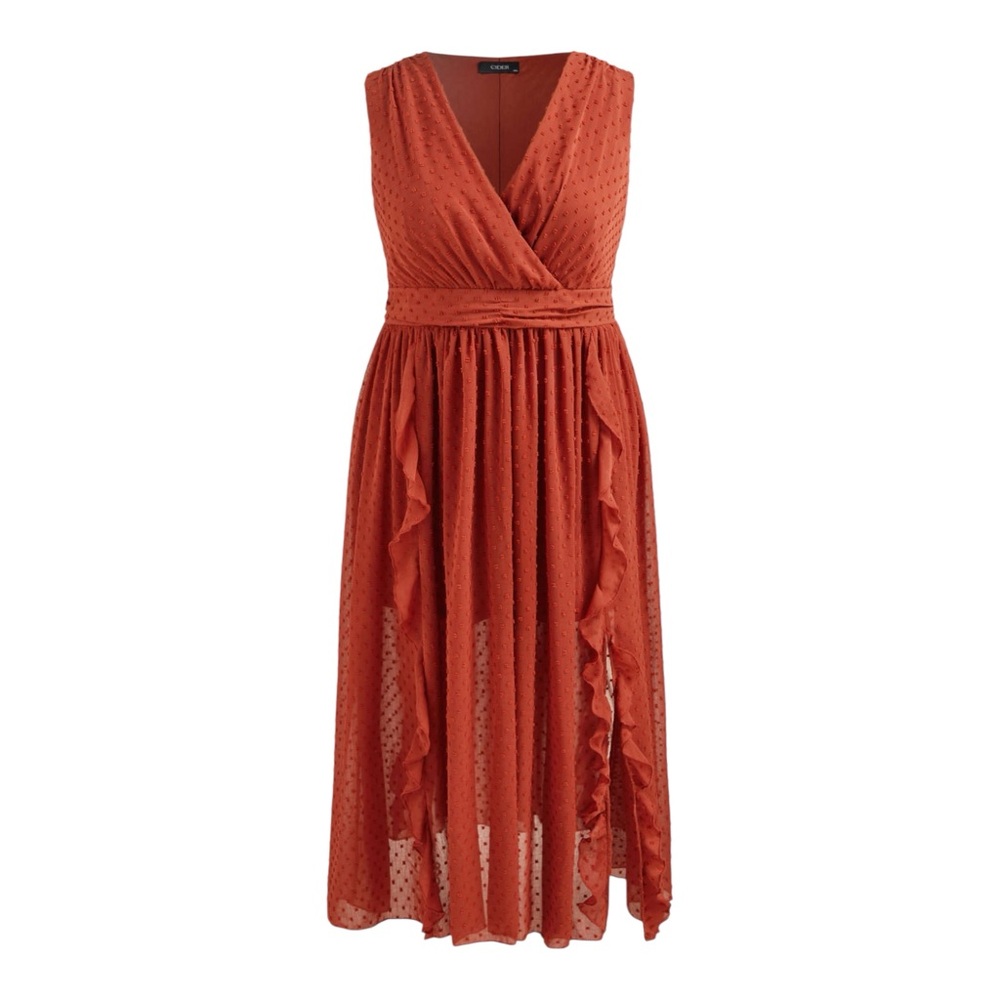 Cider Woven V-Neck Ruffle Hem Split Maxi Dress Rust Burnt Orange XL NWT - Picture 4 of 9